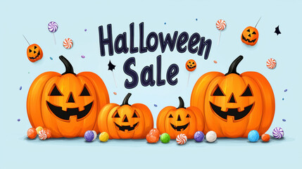 Halloween sale promotion banner pumpkin candy spooky jack o lantern festive autumn discount offer playful vibe for shop ad