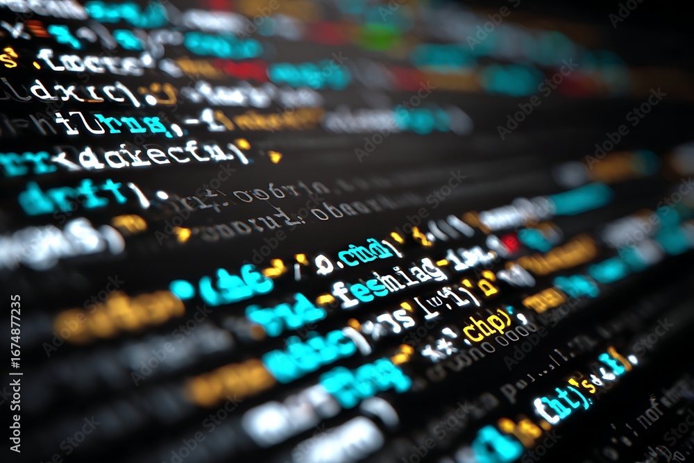 Aufkleber code snippets on dark background displaying abstract programming syntax lines