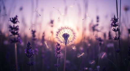 Obraz premium Sunset Dandelion Wishes