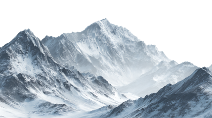 Snowy mountain peaks isolated on transparent background.