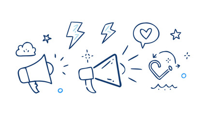 Megaphone lightning heart speech bubble lightning bolt