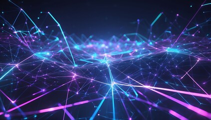 Abstract Digital Network Mesh Highlighting Connectivity in Glowing Colors