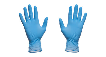 Obraz premium Pair of disposable blue medical gloves neatly arranged, isolated on white background