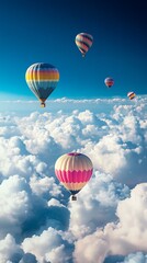 Fototapeta premium Colorful Hot Air Balloons Soaring Above Cloudscape, Skyward Journey, Adventure