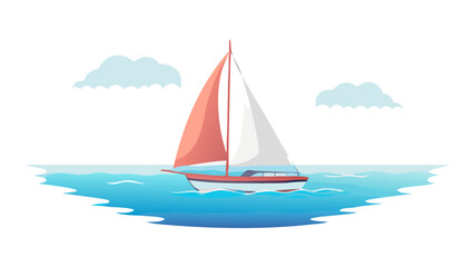 Fototapeta premium Sailboat on blue water with clouds sailing ocean