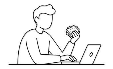 パソコン作業中に食事をする男性、ながら食い