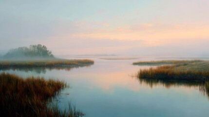 Fototapeta premium Misty river sunrise landscape