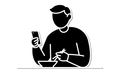 食事中にスマートフォンを操作する男性、ながら食い