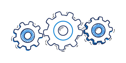 Three interlocking gears mechanism machinery