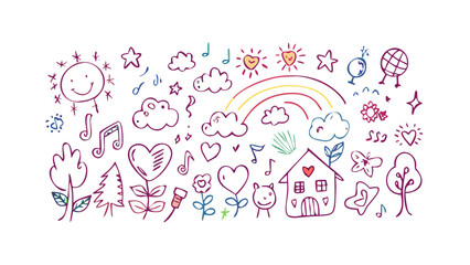 Whimsical doodle art with nature and music elements