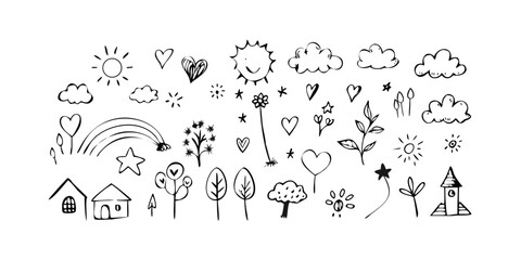Whimsical Hand Drawn Nature Elements doodle