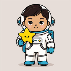 A playful astronaut dancing in space while holding a glowing star, surrounded by whimsical planets and cheerful aliens, all joining in on the fun.