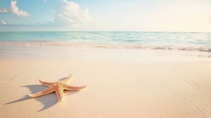 Minimalist Summer Beach Background: Sunny Sky, Blue Ocean & Starfish for Advertising