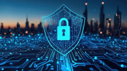 Futuristic shield over circuit board