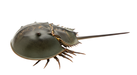 Majestic arthropod portrait showcases a captivating prehistoric horseshoe crab on a pristine white backdrop radiating marine wonder and ecological