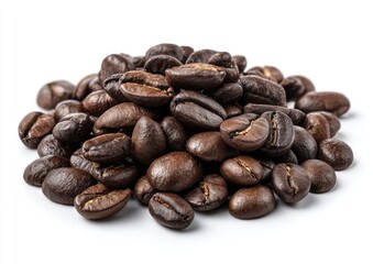 Obraz premium Roasted coffee beans piled on a white background