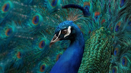 Obraz premium Peacock displaying iridescent feathers