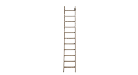 Isolated vintage ladder extending upward on a clean white background, evoking themes of potential and rustic simplicity, aged and worn for design