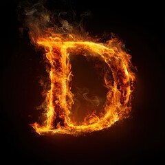 Letter D in Burning Flames on Dark Background – Realistic Fire Typography