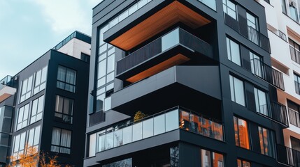 Obraz premium Modern apartment building facade with balconies