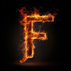 Letter F in Flames on Black Background &ndash; Realistic Fire Typography