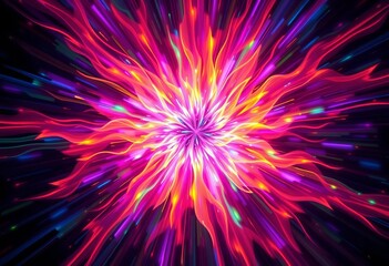 Abstract vibrant color burst, dynamic fractal patterns, glowing energy, digital art,  bright,  splash