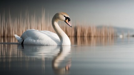 Obraz premium Elegant Swan Reflection on Lake Nature Wildlife Decorative Background