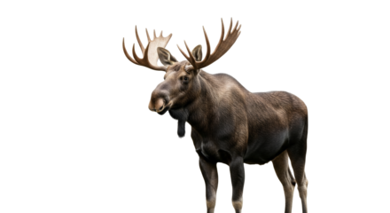 Magnificent male moose isolated, showcasing impressive antlers on a plain backdrop