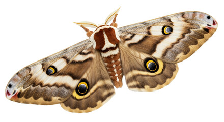Detailed view of a magnificent moth with intricate wing patterns, showcasing nature's beauty and design in exceptional clarity. The exquisite