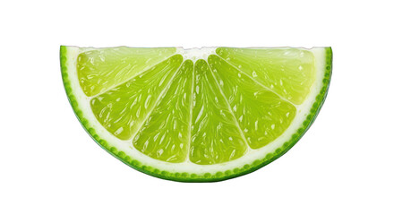 Bright green lime wedge, translucent and juicy, against a black background