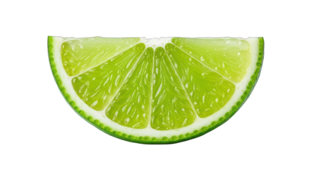 Bright green lime wedge, translucent and juicy, against a black background
