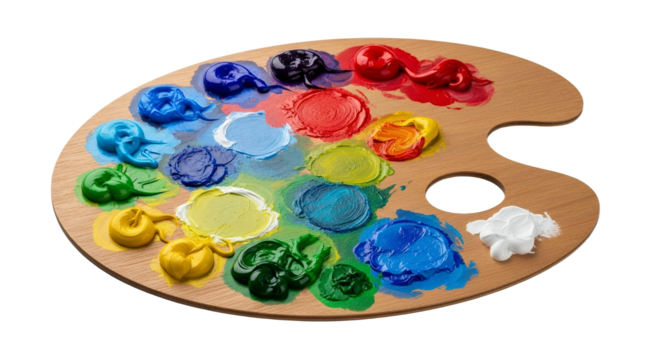 Palette bursting with vibrant artistry: A colorful composition of oil paints awaiting creative application and artistic expression ready to make art