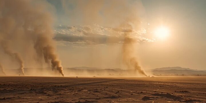 Dust Devils Spinning Across Desert Flatland