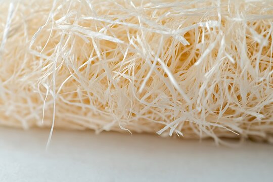 CloseUp of Wood Wool Excelsior Packaging Material, Shredded Wood Fiber Filler, White Background - Powered by Adobe