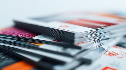 CloseUp Stack of Printed Flyers, Brochures, or Business Cards with Colorful Designs and Crisp Edges