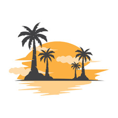 summer vacation with minimalist beach summer logo concept with palm tree and ocean logo concept illustration symbol template