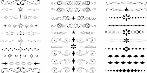 Collection of elegant black and white decorative borders and dividers with floral and geometric elements