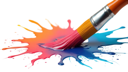 Vibrant paint splashes and a paintbrush highlight the artistry of color mixing on a black background.