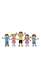 Fototapeta premium Joyful diverse children with arms open wide celebrating togetherness in vibrant cartoon style