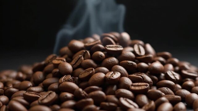 A pile of coffee beans with smoke coming out of them