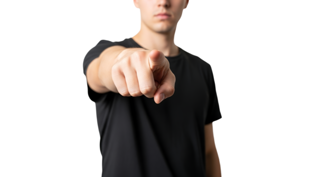 Person pointing directly forward, a call to action or selection concept for business or personal use, choice and judgment demonstrated clearly