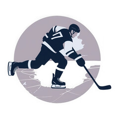 Fototapeta premium Dynamic ice hockey player action shot with puck and stick on clean backdrop
