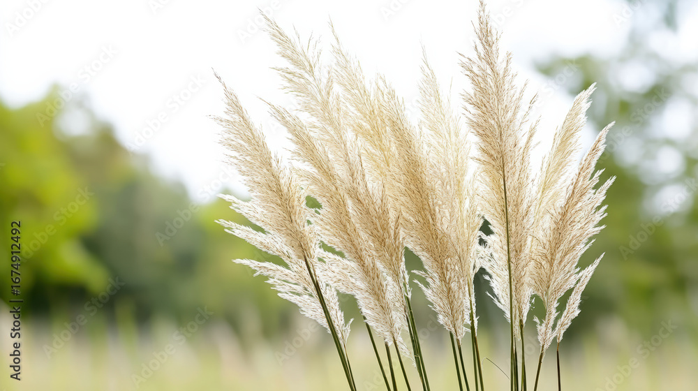 Poster pampas grass swaying gently in breeze, creating serene and calming atmosphere