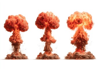 Three stages of a bomb explosion,?orange/red?flames and smoke, isolated