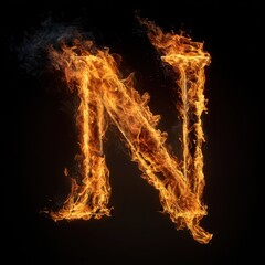 Letter N in Flames on Black Background &ndash; Realistic Fire Typography