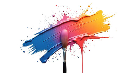 Vibrant paint strokes and a makeup brush create a dynamic and colorful design against a black backdrop.
