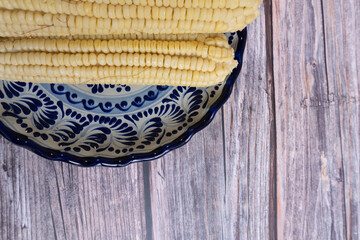 Cooked corn on the cob in a typical Puebla dish, Mexican food