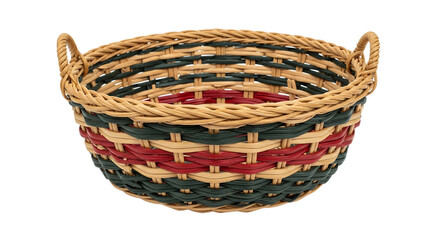Obraz premium Handcrafted Woven Basket with Dual Handles and Patterned Design, Offering a Rustic and Versatile Storage Solution for Home Decor and Organization