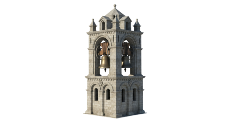 Architectural stone bell tower under clear skies, portraying cultural heritage  and artistic renderings in historical monument preservation 3D