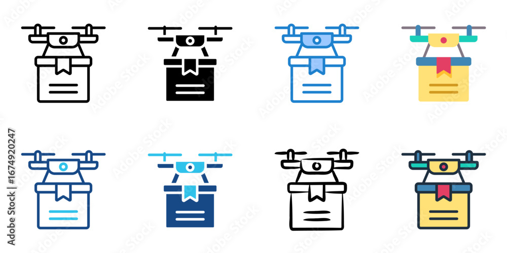 Poster drone delivery icon set multiple style collection